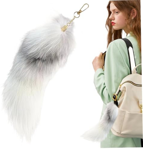 Fox -Schwanz -Schlüsselbund, Fuchsschwanz 16inch flauschiger Schwanz Schlüsselbund Pelzig Faux -Pelz -Schwanz mit Verschluss realistischer dekorativer Therian -Schwanz für Handtasche Cosplay, Style1,