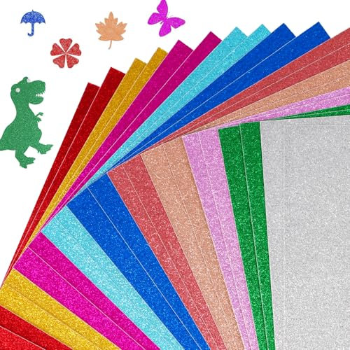 DIYASY 20PCS Glitter Cardstock Paper, A4 Colored Glitter Paper for Crafts Premium Cardstock for Cricut, DIY Crafts Card Making Christmas Birthday Wedding Party Decor