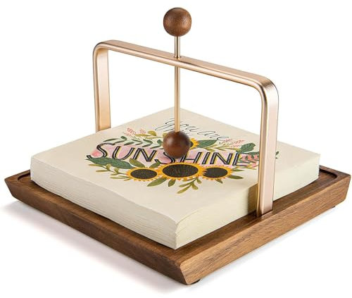 alouweekuky Porte Serviette de Table, Porte Serviette Papier Bois et Métal, Porte-Serviettes en Papier avec Bras et Poignée Lestés Pour la Cuisine, le Restaurant, le Café