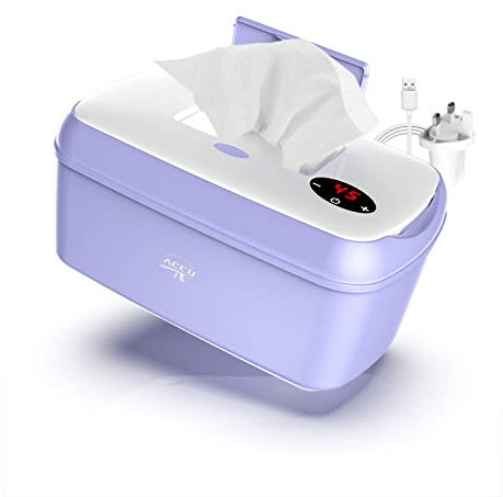 Wet Wipes Warmer and Dispenser with USB Adapter & LCD Display, Portable Infant Wet Tissue Storage Box Purple