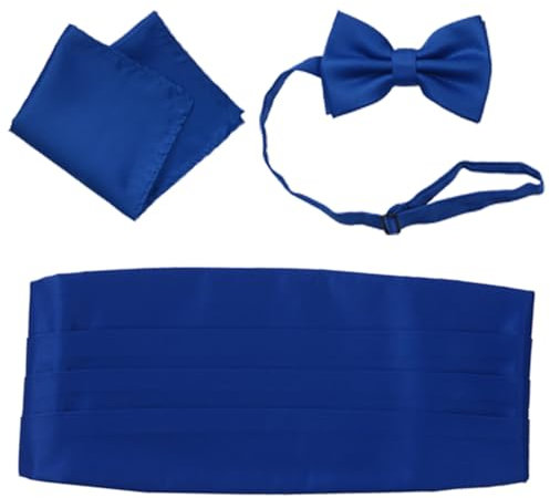 Kummerbund-Fliegen-Set für Herren, formell, solide, vorgebundene Fliege, Kummerbund und Einstecktuch, 3-teiliges formelles Zubehör-Set, Blau, Einheitsgröße