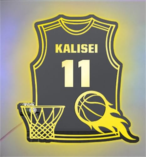MYZQIFF Personalisierte Name Basketball Jersey LED Spiegellicht für Schlafzimmer, Sport Basketball Neon Zeichen Wandkunst, Basketball Nachtlicht, Geburtstag Weihnachten Sport Geschenk
