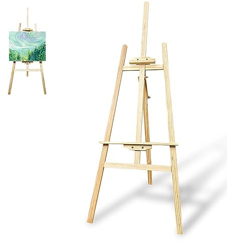 Ceisazira Caballete Pintura 150cm, Altura Ajustable Pino Macizo Caballete de Madera, Caballete de Campo, Trípode Soporte de Lienzos para Pinturas al Óleo, Acrílicas, Exposición de Cuadros