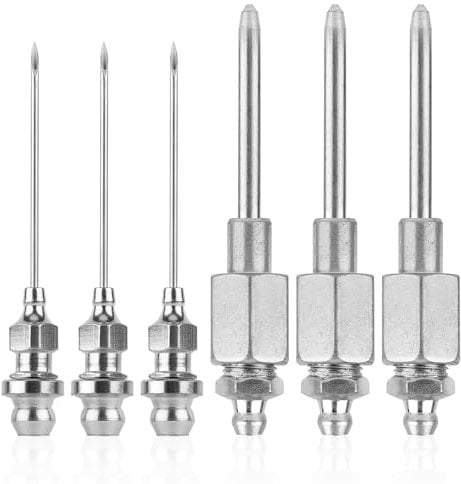 NQEUEPN 6pcs Grease Gun Needle Nozzle Kit, 3 Grease Gun Needle Dispensers & 3 Grease Injector Needles Stainless Steel Grease Gun Fitting Tool Accessory for Injecting Narrow Space & Deep Hole Metal
