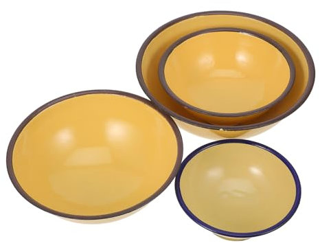 ROMISBABA Enamel Mixing Bowls Set 4pcs 13cm 16cm 18cm 20cm Yellow Vintage Enamelware Salad Soup Rice Bowls for Home Kitchen Camping Serving