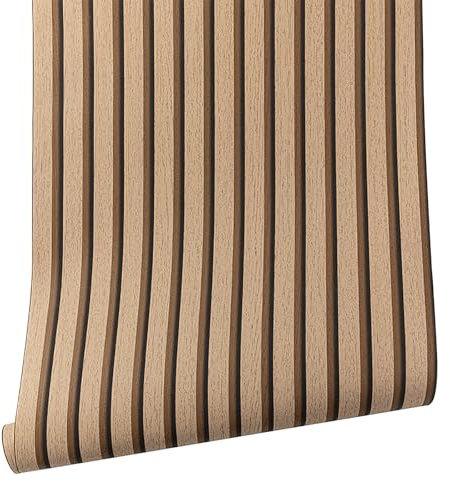 3D Effect Light Brown Wood Slat Wallpaper Light Brown Wood Effect Wallpaper Wall Panel Feature Textured Wallpapers for Bedroom Adults Hallway and Stairs Retro Feature Wall