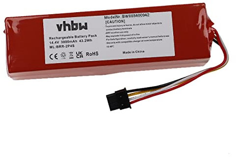 vhbw Akku kompatibel mit Xiaomi Roborock S6 MaxV, S60, S65, S6 Max, S5 S55 S552-00 Ruby-S, S6 Saugroboter (3000 mAh, 14,4 V, Li-Ion)