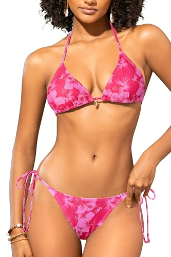 SHEKINI Brasil Deux pièces Maillot de Bain Halter Triangle Bikini Set Side Tie Maillot de Bain pour Femmes
