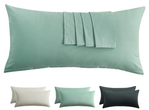 RUIKASI Kissenbezug 40 x 80 Baumwolle 2er Set - Kopfkissenbezug 40x80 Grün mit Reißverschluss Bezug für Kissen 40x80cm Salbeigrün, Cotton Pillow Cover Pillowcase