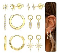 FIOROYAL Ohrringe Silber 925 Damen Ohrstecker Silber 925 Creolen Ohrringe für Mehrere Ohrlöcher Hypoallergene 14K Vergoldet Silber Goldene Ohrringe für Helix Tragus Piercing Ohr GSUN