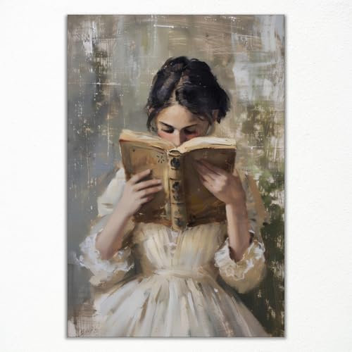 Leinwandbild Frau liest Buch im Vintage-Stil, ästhetisches Leseposter, Ölgemälde Portrait einer viktorianischen Bücherwurm-Frau“ feminines Bild für Mädchenschlafzimmer Kinderzimmer 30x40cm ungerahmt