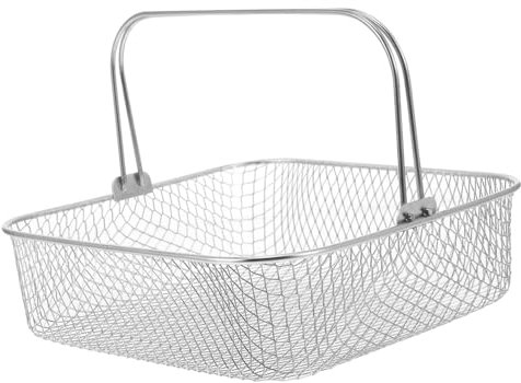 Didiseaon Square Air Fryer Basket Stainless Steel with Handle Multi-purpose Frying Basket for Even Cooking Perforated Design for Air Circulation for French Fries Fried Chicken