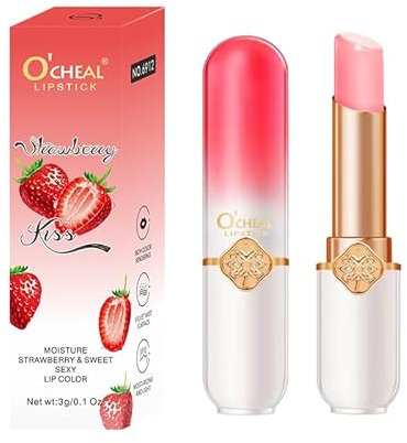O'CHEAL Farbe Obst Lippenstift Pfirsich Temperaturverändernd Lippenbalsam Feuchtigkeitsspendend Wasserdicht Lang anhaltend Befeuchtet Lippenbalsam 3g Erdbeere