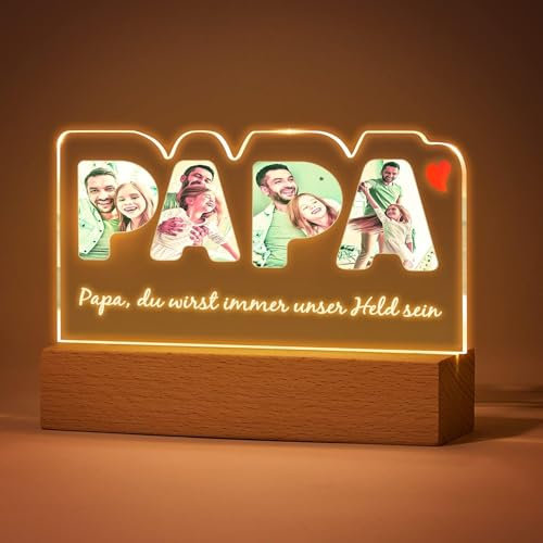 VEELU Papa Geschenk Personalisierte Lampe mit Foto LED Nachtlicht Geschenke für Papa Personalisierte Geschenke Männer Vatertagsgeschenk Geburtstagsgeschenk für Papa