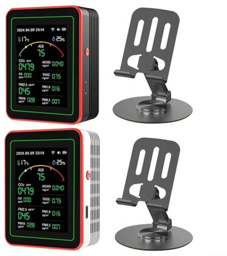 Detector inteligente de calidad del aire WiFi 15 en 1, termómetro e higrómetro PM2.5/PM10 para aplicación Tuya, con pantalla a color para el hogar, oficina, escuela (blanco)