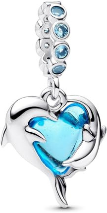 Pandora Moments 793924C01 Breloque en verre de Murano bleu dauphin en argent sterling compatible avec les pendentifs Me and Moments, 4,1x14,4x12,9 mm, Argent sterling, Pas de gemme