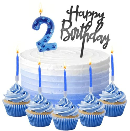 Geburtstagskerzen Zahlen 2, Blaue Hundepfotenkerze 2, Birthday Candles Set, Blaue Hundepfoten Kerzen Geburtstag Junge, Tortendeko Geburtstag, Kuchendeko, Pet Party Deko Zubehör für Geburtstagsdeko