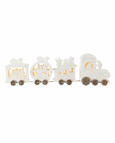 Pre-Lit Wooden Train Decoration – 50 cm, White Wooden Frame with 8 Warm White LED Lights