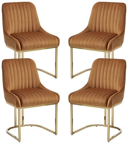 chairus Esszimmerstühle Samt Metallbeine Gepolstert Modern 4er Set Braun | Samt-Bezug, Metallbeine, gepolstert, modernes Design, für Küche, Esszimmer, Wohnzimmer