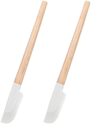 XLIUAX Lot de 2 petites spatules en silicone, 23 cm, étroites, pour pâtisserie, confiture, spatules en silicone avec manche en bois pour pâtisserie, mélange, cuisine (couleur bois)