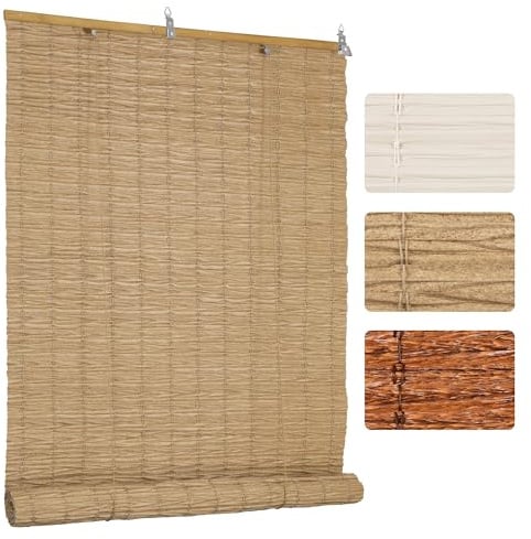 Grandekor Store Enrouleur Occultant Bambou Artificiel PE 110x220cm Naturelle, Résistant Extérieur pour Terrasse Véranda Pergola Porte & Fenêtre
