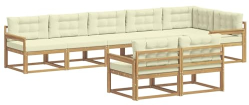 vidaXL Outdoor-Sofagarnitur mit Kissen 6 pcs Weiß und Creme Polyester, Akazienholz Sofa, modernes Outdoor Lounge Set, langlebige Gartenmöbel, vielseitige Sitzgelegenheit für Terrasse