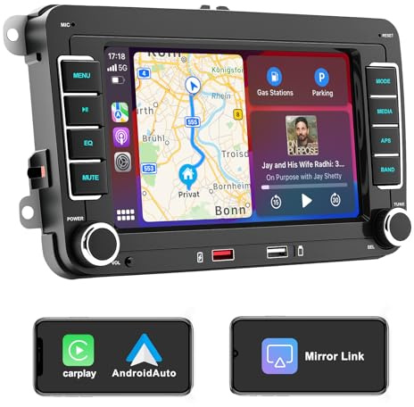 Autoradio per VW Passat Golf Polo Caddy EOS Touran Tiguan Jetta Seat Skoda, Car Radio con Carplay Android Auto senza Fili, 7 HD Schermo Tactile USB Mirror Link Bluetooth FM AM RDS EQ Canbus SWC