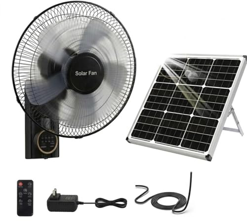 Ventilador de pared solar exterior 40cm, ventilador solar oscilante 90° con batería 14400mAh, 3 velocidades, ventilador de pared solar para patio garaje invernadero
