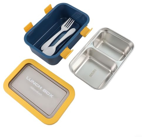 MeevrgR Boîte à déjeuner réutilisable en acier inoxydable à 2 compartiments avec couvercles sécurisés pour sandwichs, fruits, salades, collations, rose (jaune)