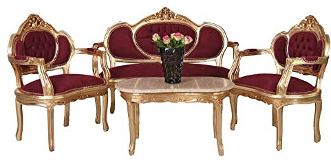 Sofagarnitur Sitzgruppe Barock Sofa Sessel Gold Rot Couchtisch Couchgarnitur cat499a35 Palazzo Exklusiv