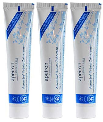 APEIRON Auromere Kräuter Zahncreme, Bei Homöopathie (3 X 75 Ml), Minze Geschmack, Bio Zahnpasta, Vegan, Fluoridfrei, Homöopathieverträglich, Naturkosmetik