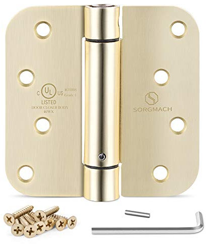Self Closing Hinge Satin Brass Auto Close Hardware Hinge Outlet Adjustable Spring Hinges Satin Hinges 5/8 Radius Corner for Commercial Grade Self-Closing, UL Listed 3 Pack