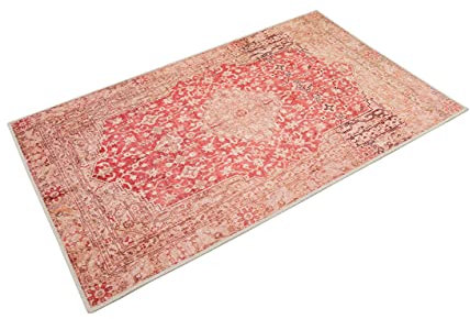 Wecon Home Badteppich, Badematte, rutschfest und Waschbar, Vintage Oriental, Polaroid (60 x 100 cm, rot)