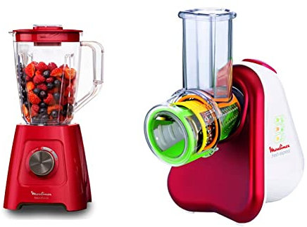 Moulinex Blender Blendforce, 600 W, 2 vitesses + fonction Pulse, Capacité totale de 2 L, Système Smart Lock & Découpe Légumes Electrique Fresh Express3 en 1 Râper Emincer Gratter Mandoline 200W
