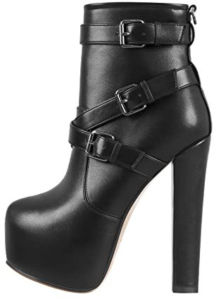 Only maker Damen Plateau Stiefeletten Blockabsatz Warm Gefüttert Ankle Boots Reißverschluss Lederoptik Schwarz 38 EU