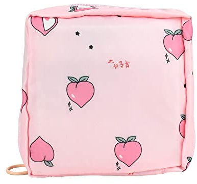 JUNFEIXUAN Sanitary Napkin Storage Bag Menstrual Cup Pouch Portable Pads with Zipper Feminine Menstruation First Period Bags for Teen Girls Women Ladies. (Pink-Peach Heart)