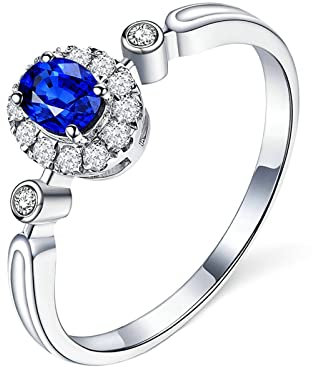Epinki Ring Solitär 18 Karat Weißgold Au750, Echter Schmuck Verlobungsring Diamantring Saphir 0.38ct Klassischer Frau Ringe mit Diamant Gr.66 (21.0)