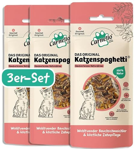Carnello Katzenspaghetti – Katzen Leckerlies, Sticks, Snacks, Kaustangen – Gesundheitsprodukte für Katzen (3 x 30g)