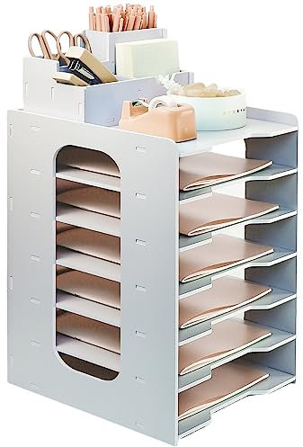 Dokumentenablage PVC, A4 Schreibtisch Organizer, 7 Stöckiges Dokument Papier Briefablage, Dokumentenablage, Dokumentenhalter Weiß Schreibtisch Organizer, Briefablage Schreibtischablage für Zuhause