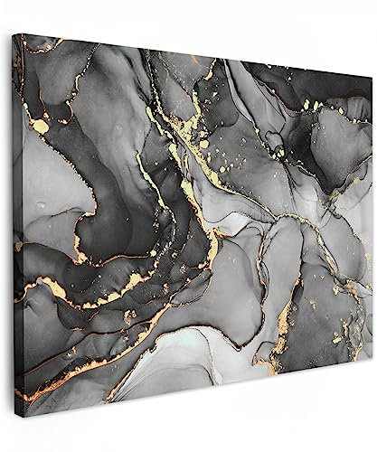 MuchoWow© Wandbilder 80x60 cm Schlafzimmer Home Goldene Deko Wohnung Bild Wohnzimmer Fotoleinwand Wand Bilder Leinwand Wall Decor Marmor - Schwarz - Gold - Grau