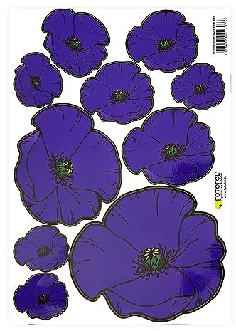 Mohnblumen Aufkleber Set- für Auto, Fahrzeuge, Roller, Moped, Motorrad-Helm, Fahrrad, Laptop, Smartphone - Kühlschrank, Möbel, Mülltonne (Blau-Violett)