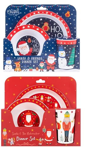 YöL Santa And The Nutcracker Kids Christmas Dinner Plate Set Festive Xmas Lunch Table Decor Stocking Filler Cups Bowls