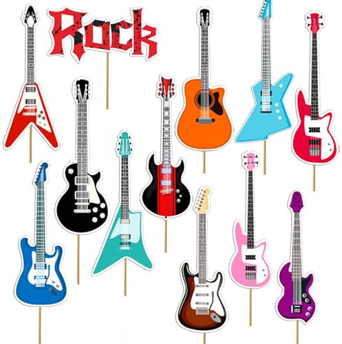 36 Stück Gitarren-Cupcake-Topper, Rockmusik, Gitarre, Geburtstagsparty-Dekorationen für Mädchen und Jungen, niedliche Gitarrenkuchendekorationen, Gitarre, Babyparty, Partyzubehör