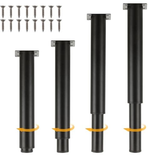 MUXHEL 4PCS Adjustable Furniture Legs 25-42cm Black Adjustable Legs for Furniture Metal Furniture Legs Sofa Legs for Furniture Sofa Cabinet Chair Couch Cupboard with Screws