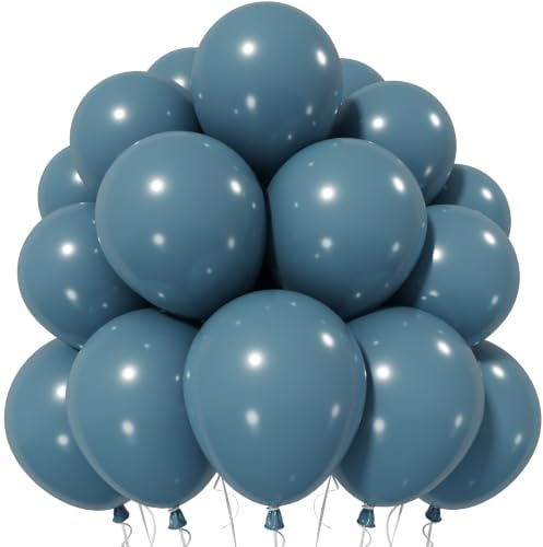 Jobkoo Slate Blue Balloons 12 Inch, 50 Pcs Dusty Blue Balloon Dark Teal Blue Latex Balloons Matte Blue Retro Sea Blue Fog Helium Balloons for Birthday Boho Baptism Baby Shower Party Decorations