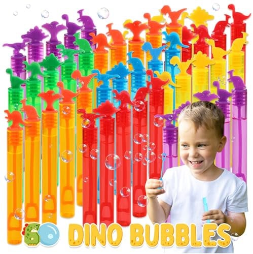 Magicat Dino Seifenblasen Kinder Set I 60 Seifenblasen mit Dinosaurier Design in 6 Farben I Ideal für Kindergeburtstag, Hochzeit & Halloween I Mitgebsel Kindergeburtstag Kleine Geschenke für Kinder