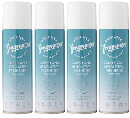 Designer Fragrances 4 Pack Our Way Carpet & Upholstery Freshener Foam Blasts - For Carpets, Sofas, Cushions, Car Seats – Lasting Smell, Spray on Foam – Deodorise & Neutralise Odours – 300ml