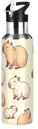 Capybaras - Botella de agua con tapa con pajilla, termo de acero inoxidable con aislamiento para niños y niñas, gimnasio, deportes, 600 ml