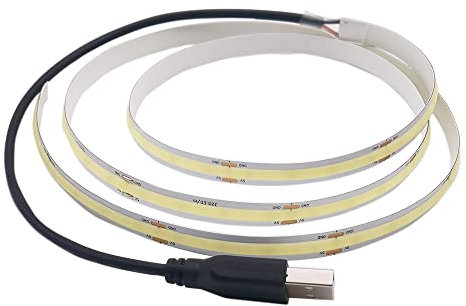 Cleiscry COB USB LED Streifen 1m 2m 400LEDs/m LED Strip DC5V RA>90 ohne Dimmer Flexibel hohe Dichte für TV PC DIY Dekoration Inneneinrichtung (weißes Licht (6500K), 2m (mit USB Stecker))