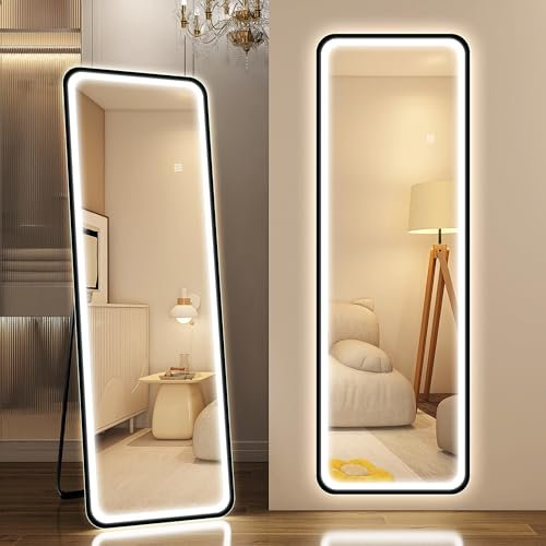 STARLEAD Ganzkörperspiegel-mit-Beleuchtung 150x50cm, LED-Standspiegel-mit 3 Lichtfarben Dimmbar, Wandspiegel-Groß mit Touch-Schalter, Memory-Funktion, HD Hartglas, Rechteckig Spiegel-Schwarz-Rahmen